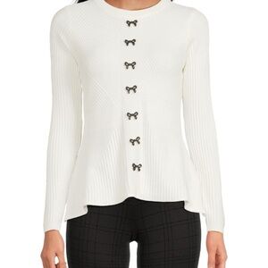 Nanette Lepore Multi-Rib Bow Peplum Sweater